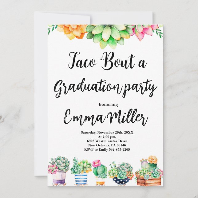 Invitación Taco 'Bout a Graduation Fiesta Fiesta (Anverso)