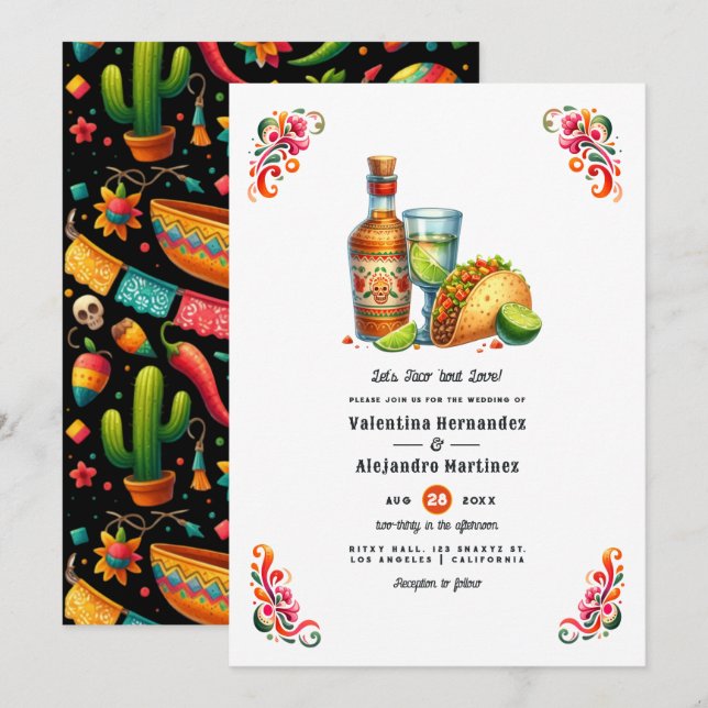 Invitación Taco 'bout Amor: Audaz Boda Fiesta (Anverso / Reverso)