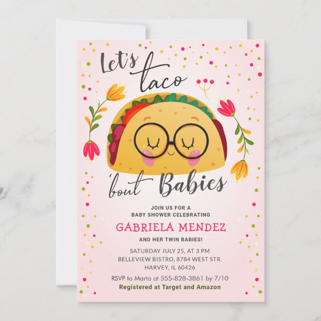 Invitación Taco Bout Babies Twin Fiesta Baby Shower Sprinkle (Anverso)