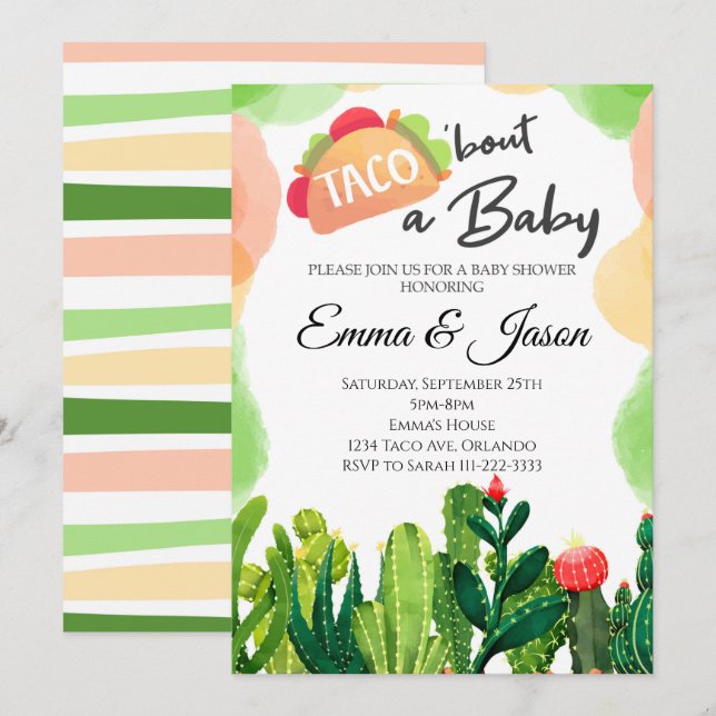 Invitación Taco Bout Baby Flower Cactus Baby Shower Invite (Anverso / Reverso)