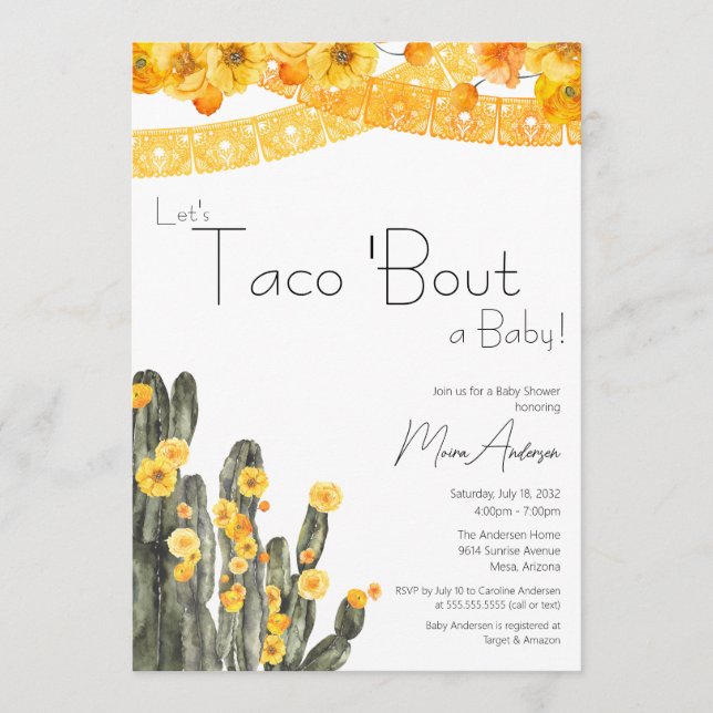 Invitación Taco Bout Baby Gender Neutral Floral Cacti Shower (Anverso)