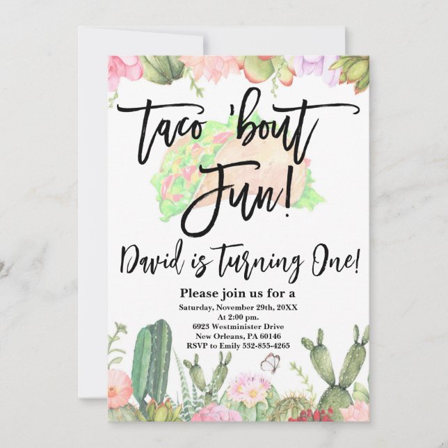 Invitación Taco ’Bout Diversión, Taco ’Bout Fun Cactus Primer (Anverso)