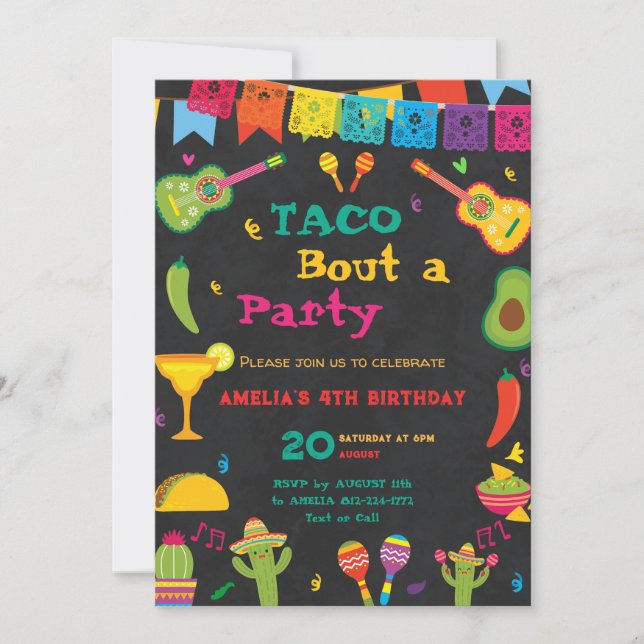 Invitación Taco Bout' Divertido cuarto cumpleaños Fiesta Fies (Anverso)