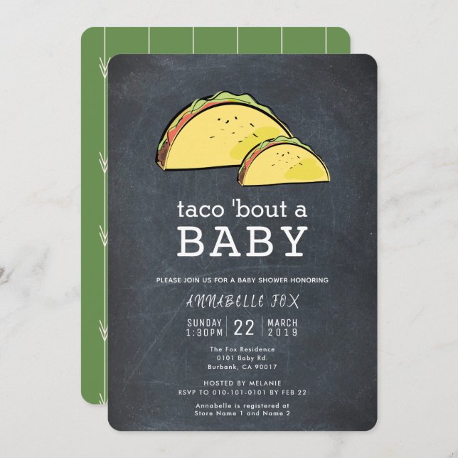 Invitación Taco Bout Fiesta Chalkboard Baby Shower (Anverso / Reverso)