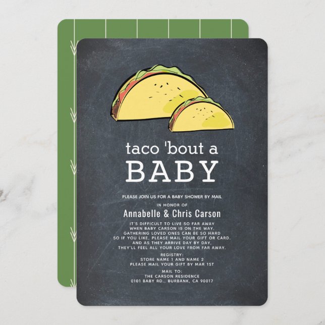 Invitación Taco Bout Fiesta Chalkboard Baby Shower por correo (Anverso / Reverso)