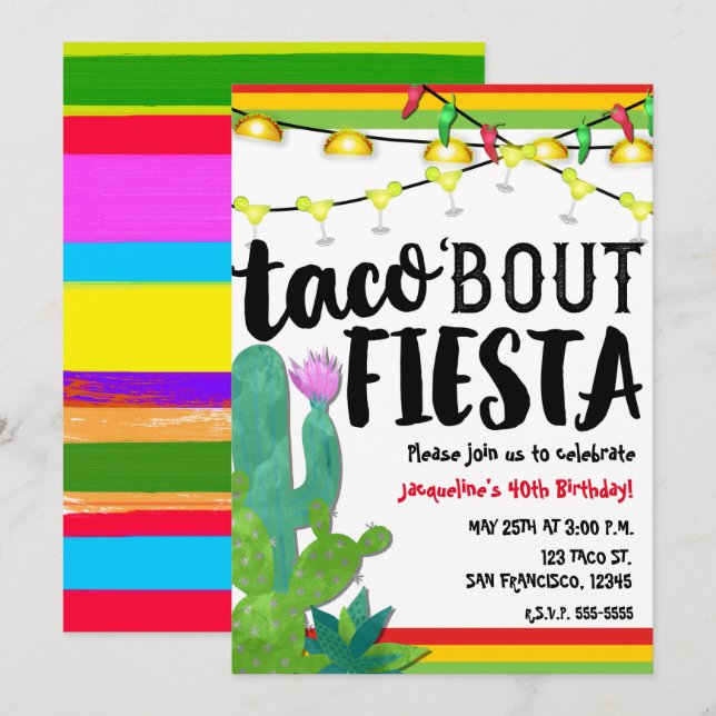 Invitación TACO BOUT FIESTA Fiesta de Cumpleaños Cinco De May (Anverso / Reverso)