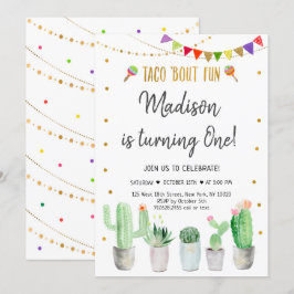 Invitación Taco 'Bout Fun Gold Fiesta Primer Cumpleaños