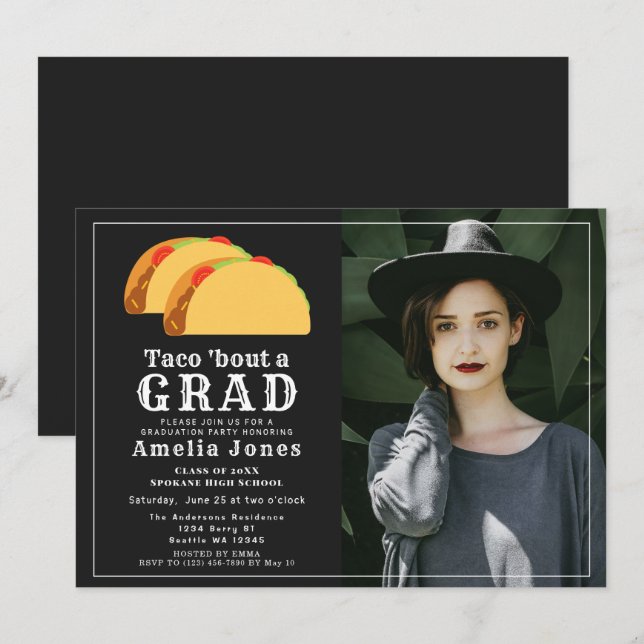 Invitación Taco Bout Graduación de fiesta de graduación Invit (Anverso / Reverso)