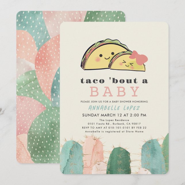 Invitación Taco Bout Kawaii Fiesta Chica Baby Shower (Anverso / Reverso)