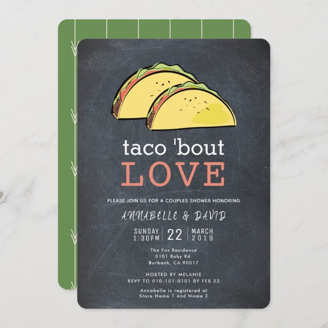 Invitación Taco Bout Love Black Chalkboard Parejas Ducha (Anverso / Reverso)