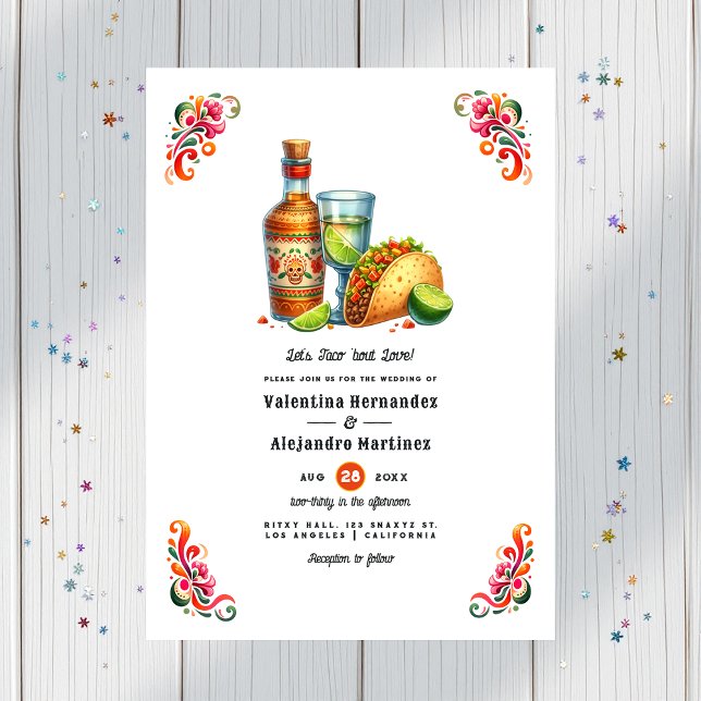 Invitación Taco 'bout Love: Boda audaz de Fiesta (Taco 'bout Love: Bold Fiesta Wedding Invitation)