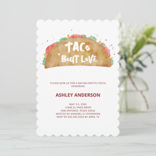 Invitación Taco 'Bout Love Boda Bachelorette Fiesta (Anverso de pie)