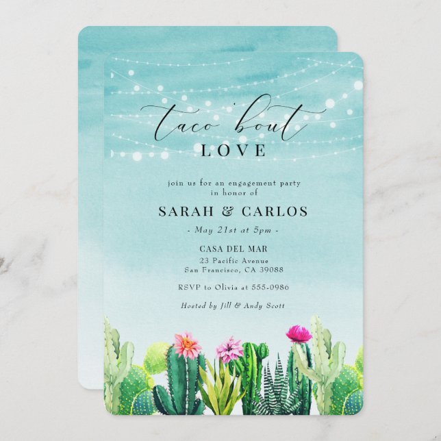 Invitación Taco 'Bout Love Cactus Fiesta Engagement (Anverso / Reverso)