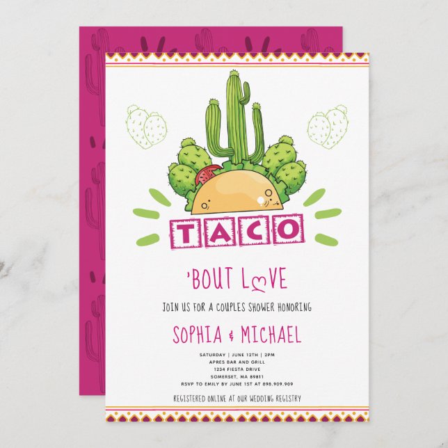 Invitación Taco 'Bout Love Couples Engaño Fiesta Pink (Anverso / Reverso)