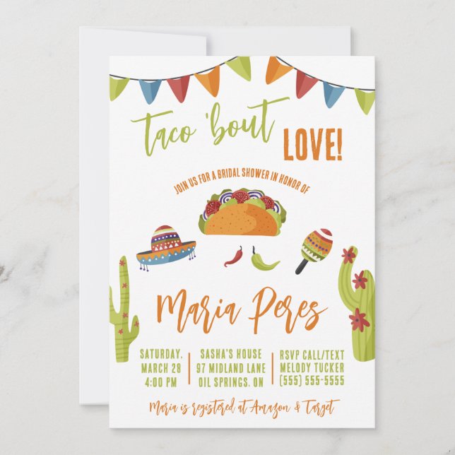 Invitación Taco 'Bout Love! Ducha de novia temática de tacos (Anverso)
