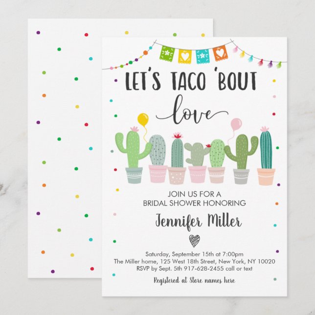 Invitación Taco Bout Love Fiesta Cactus Bridal Shower (Anverso / Reverso)