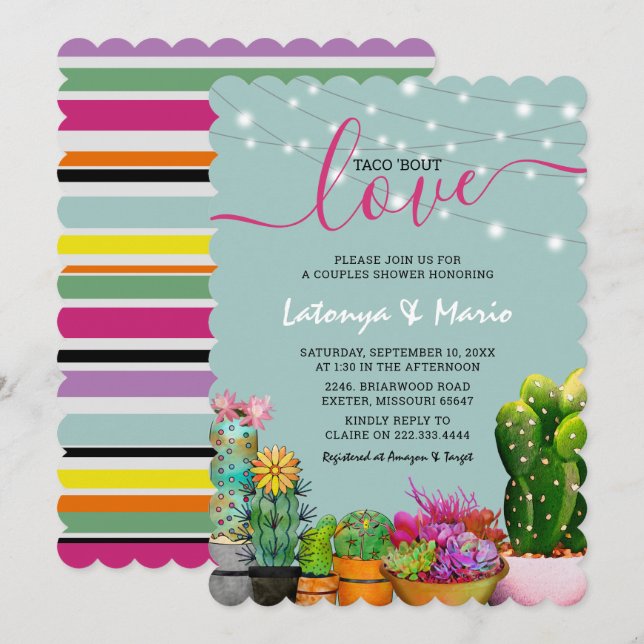 Invitación Taco 'bout Love Fiesta Couples Shower (Anverso / Reverso)
