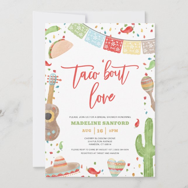 Invitación Taco 'Bout Love Fiesta Mexicana Ducha de Novias (Anverso)