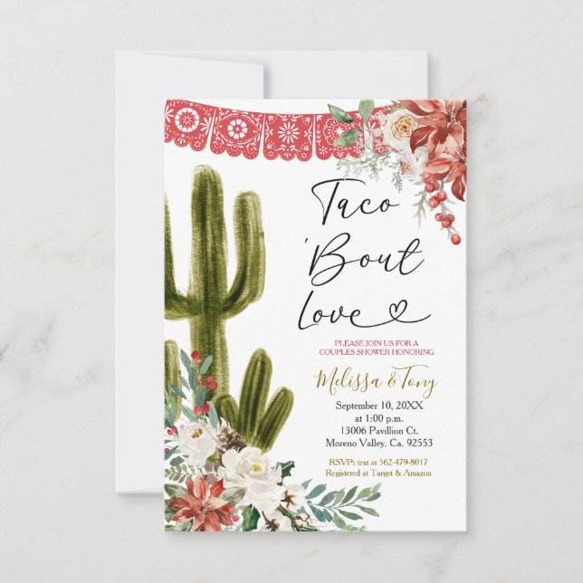 Invitación Taco 'bout Love Navidades Floral Couples Shower (Anverso)