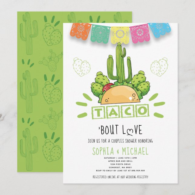Invitación Taco 'Bout Love Parejas Engagement Fiesta Moderno (Anverso / Reverso)