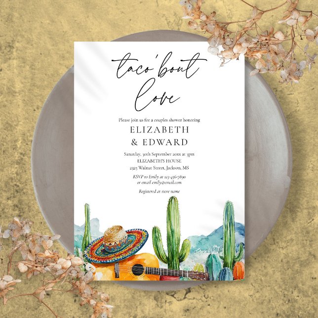 Invitación Taco Bout Love Watercolor Cactus Ducha Parejas (Taco Bout Love Watercolor Cactus Couples Shower Invitation)