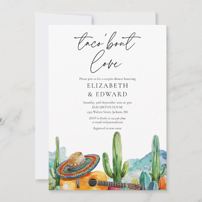 Invitación Taco Bout Love Watercolor Foto Parejas Ducha (Anverso)