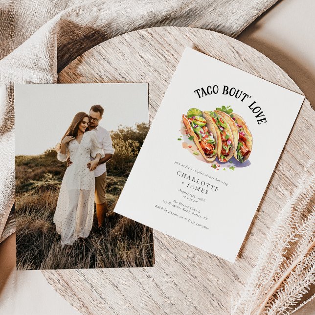 Invitación Taco Bout Love Watercolor Parejas Brilla Ducha (Subido por el creador)