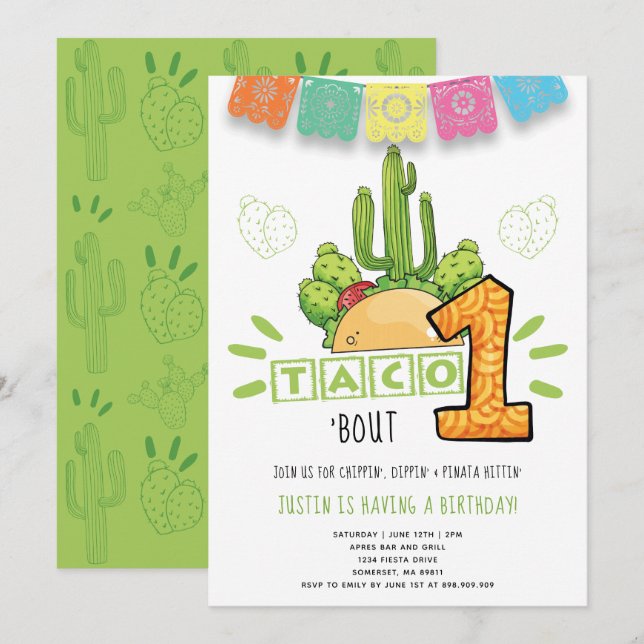 Invitación Taco Bout One | Fiesta de cumpleaños (Anverso / Reverso)