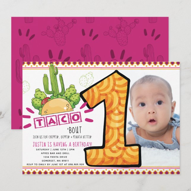 Invitación Taco Bout One | Primera foto de Fiesta de Cumpleañ (Anverso / Reverso)