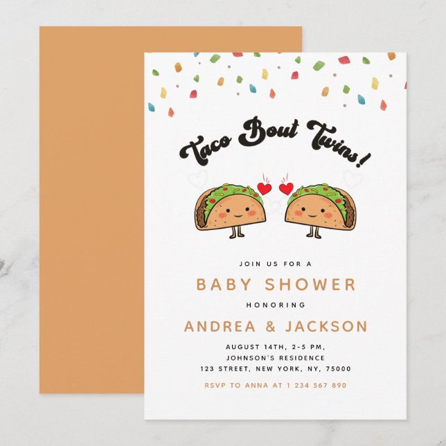 Invitación Taco Bout Twins Fiesta Groovy Retro Baby Shower (Anverso / Reverso)