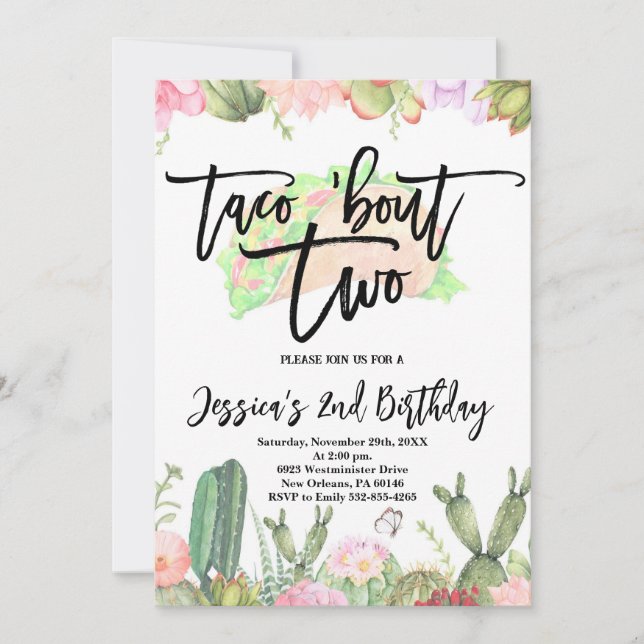 Invitación Taco ’Bout Two Fiesta, Taco Second Birday (Anverso)