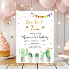 Invitación Taco 'Bout Two Gold Fiesta Cumpleaños