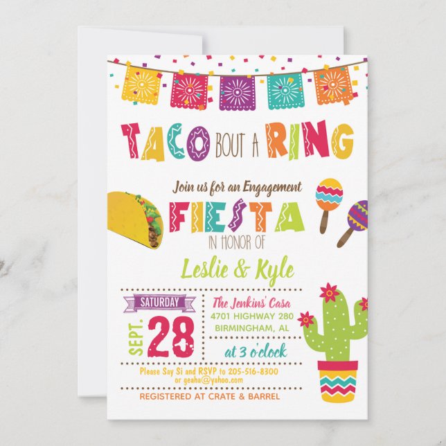 Invitación Taco Bout un Anillo - Fiesta de Compromiso/Parejas (Anverso)