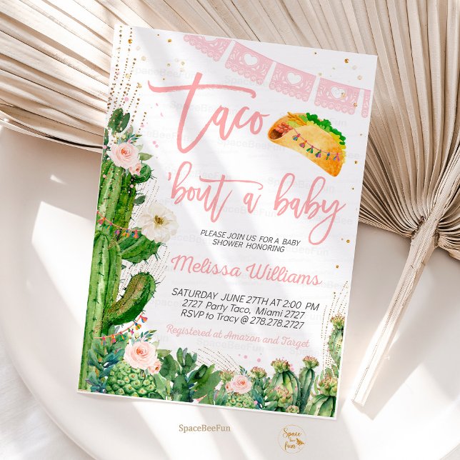 Invitación Taco Bout Un Baby Shower Invita A Chica (Taco 'Bout,A Baby invite girl,Invitation,Editable Fiesta,Baby Shower,Cactus Cinco,de Mayo Tropical,M)