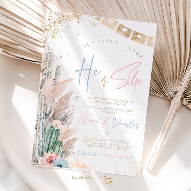 Invitación Taco Bout un Baby Shower invita a la revelación de (taco bout baby shower invitation,gender reveal invites,boho pampas grass,fiesta baby shower invite,c)