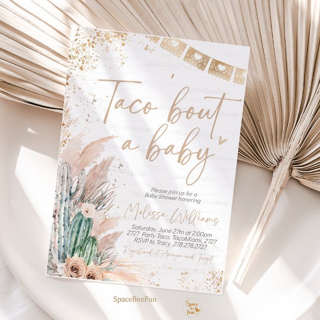 Invitación Taco Bout un Baby Shower invita a la revelación de (Taco Bout Baby Shower,Invitation,gender reveal,Boho pampas,Fiesta Baby,Shower Invite,Cactus Taco,tac)