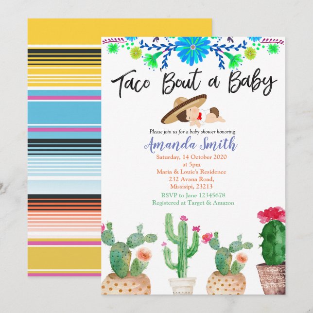 Invitación Taco Bout Un bebé cactus ducha de bebé Invitar niñ (Anverso / Reverso)