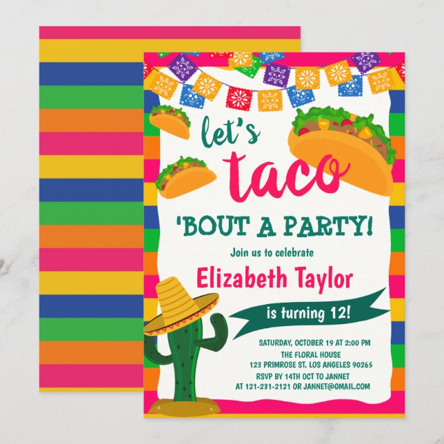 Invitación Taco Bout un Fiesta Fiesta Santo Cactus Cinco de M (Anverso / Reverso)