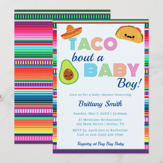 Invitación Taco Bout un niño pequeño Fiesta Stripe Baby Showe (Anverso / Reverso)