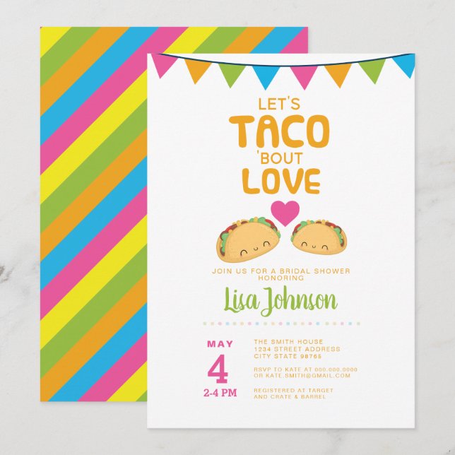 Invitación Taco Bridal Shower Fiesta/ Taco 'Bout Love (Anverso / Reverso)