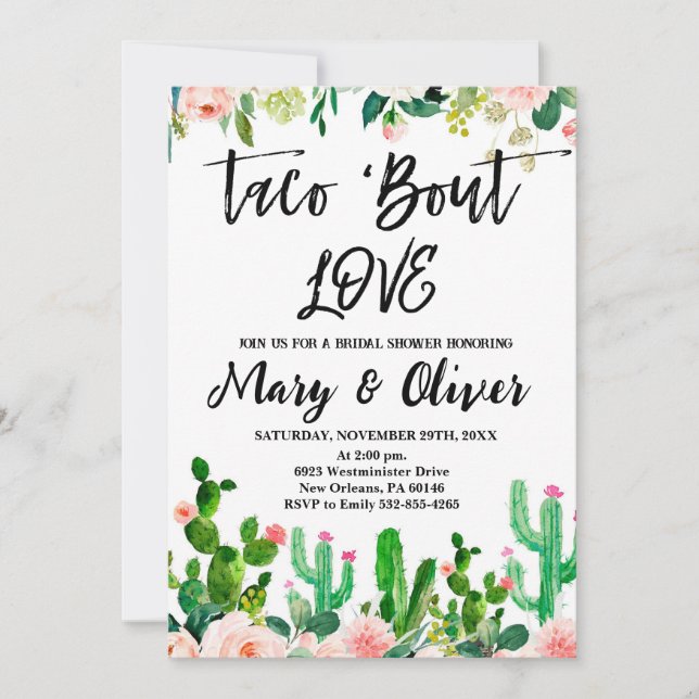 Invitación Taco Bridal Shower Invite, Taco ‘Bout LOVE (Anverso)