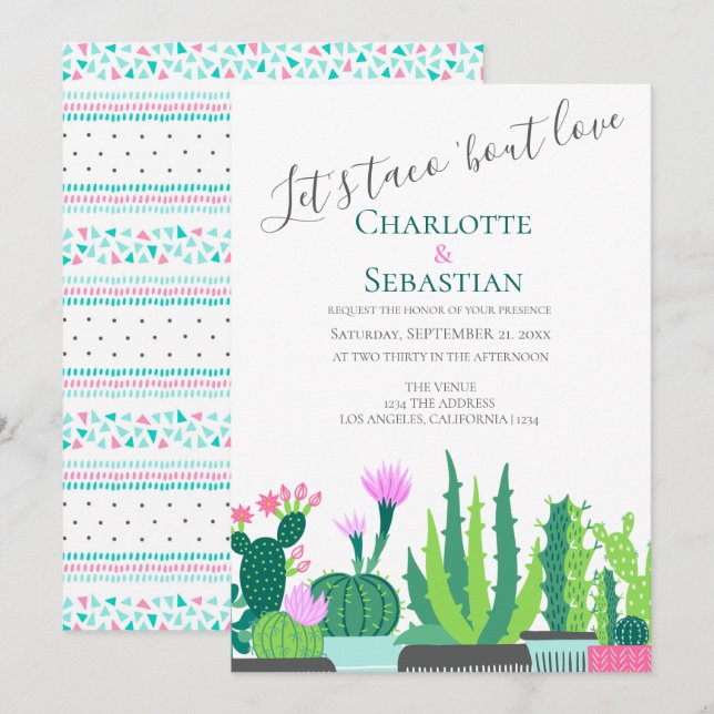 Invitación Taco de amor boda de cactus suculento (Anverso / Reverso)
