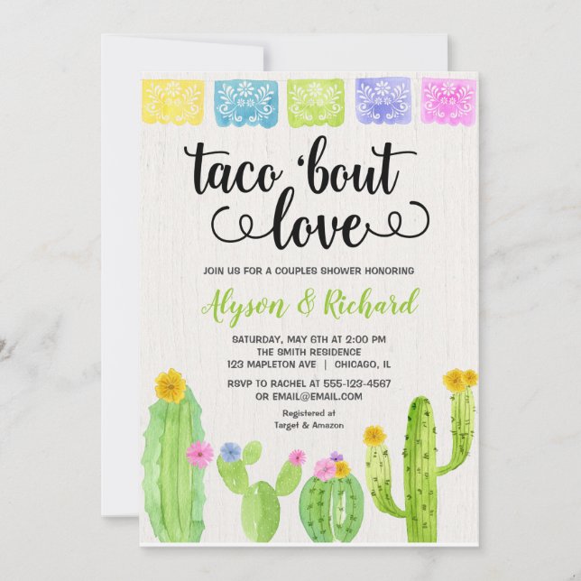 Invitación Taco de amor Fiesta cactus ducha novia (Anverso)