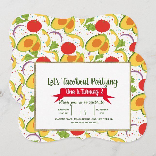 Invitación Taco de Ensalada Fiesta de Taco Cumpleaños Cualqui (Anverso / Reverso)
