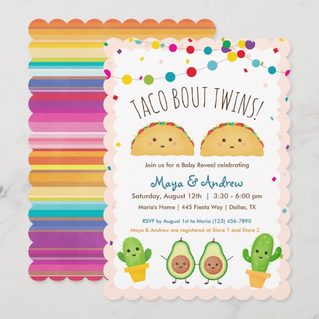 Invitación ¡Taco de los gemelos! Fiesta tema Revelación del b (Anverso / Reverso)