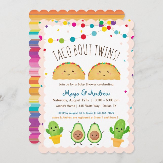 Invitación ¡Taco de los gemelos! Tema de Fiesta Twin Baby Sho (Anverso / Reverso)