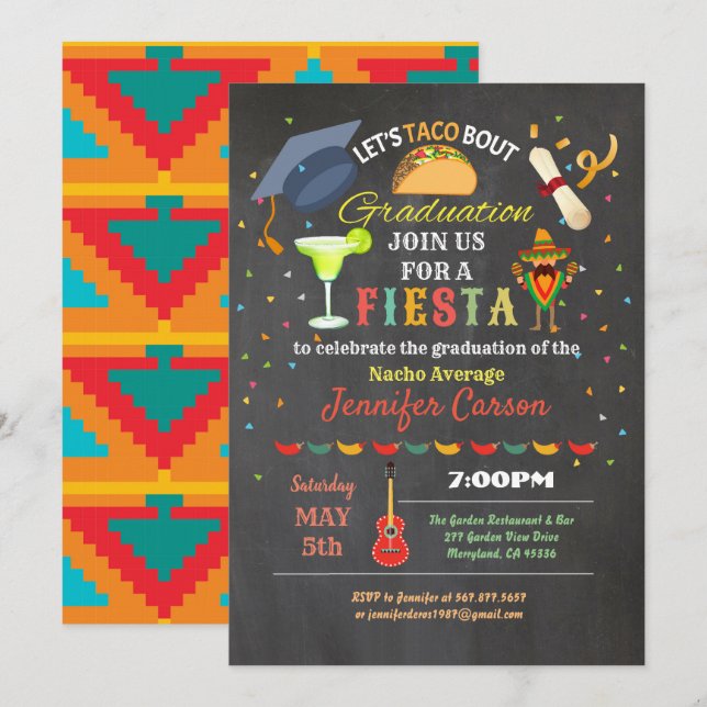 Invitación Taco de pizarra de graduación de Fiesta (Anverso / Reverso)