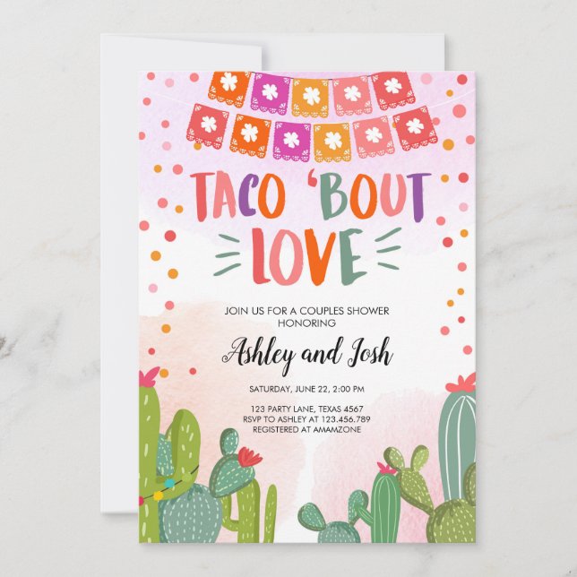 Invitación Taco Fiesta del Amor para Boda de Parejas (Anverso)