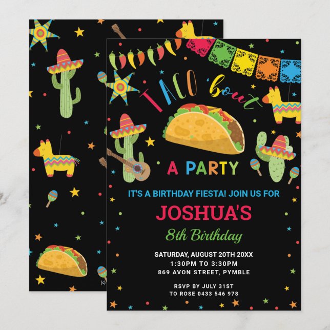 Invitación Taco 'Fuera un Fiesta Fiesta Cumpleaños (Anverso / Reverso)