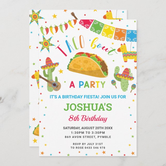 Invitación Taco 'Fuera un Fiesta Fiesta Cumpleaños  (Anverso / Reverso)